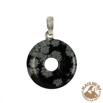 1 Donut Anhänger, Schneeflocken-Obsidian, Silberöse, 15mm